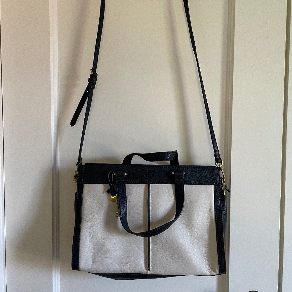 Fossil Colorblock Laptop Tote - Black and White